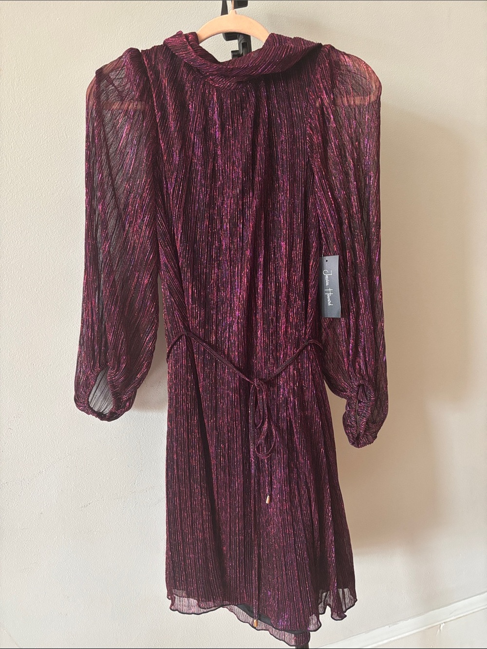Jessica Howard Plum Metallic Pleated Long-Sleeve Dress